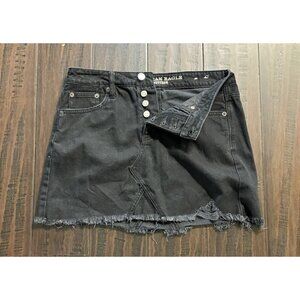 AE American Eagle Jean Skirt Womens 4 Black Denim Mini Button Fly Raw Hem Boho